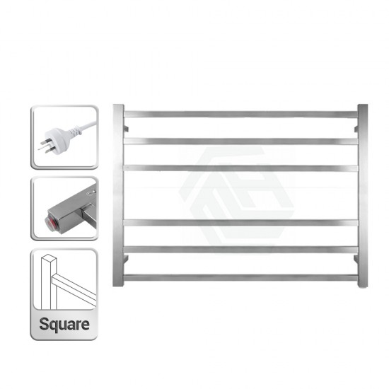 600Hx850Wx120D Square Chrome Electric Heated Towel Rack 6 Bars